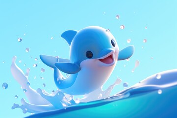 Fototapeta premium Playful, digital rendering of a cheerful sea creature leaping.