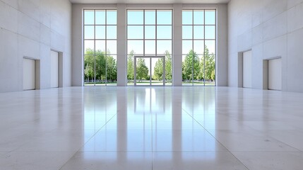 Fototapeta premium Modern Interior Space with Large Windows and Natural Light