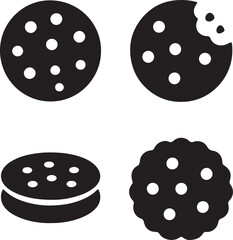 Cookies Icon Set Silhouette Design Dessert and Bakery Vector Illustration.
