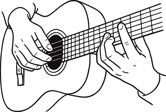 Closeup of hands playing guitar