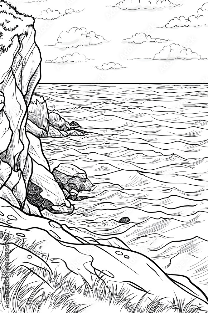Poster coastal cliffs overlooking calm ocean waves at daytime generative ai