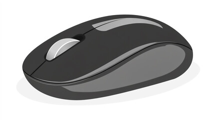 Modern black computer mouse illustration on white background with shadow and highlights