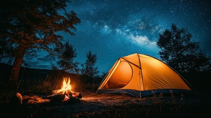 Camping under a starry night sky