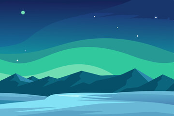 vast tundra plain with aurora lighting the snowy