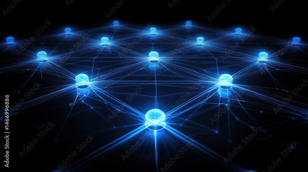 Poster abstract glowing network nodes connected by lines.