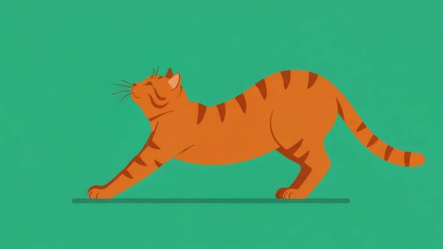 Orange Tabby Cat Stretching on Teal Background