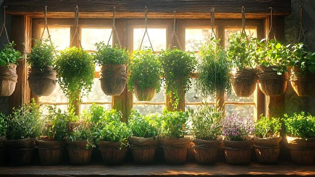 Rustic windowsill herbs