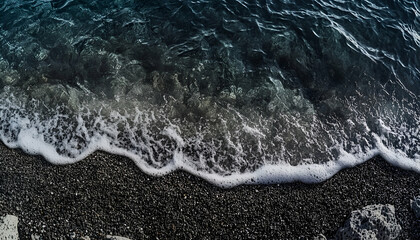 Dark Blue Ocean Waves Crashing on Black Pebble Beach