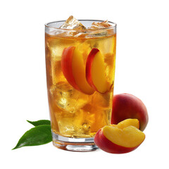 Refreshing Iced Peach Tea Drink in Glass with Peach Slices and Ice Cubes