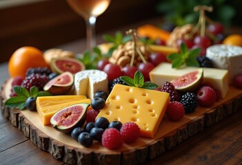 elegant cheese selection platter fresh fruits nuts gourmet delight aperitif presentation snack board, charcuterie, spread, tasting, wine, appetizer