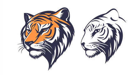 Obraz premium Vector illustration of a detailed tiger head showing color and outline side by side for design elements