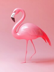 Fototapeta premium Pink flamingo design on a solid pink backdrop.