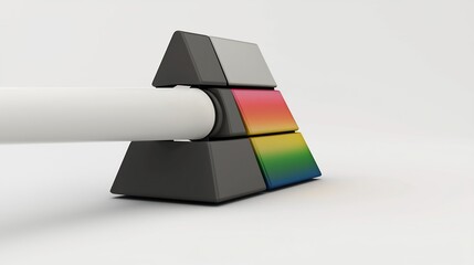 Abstract geometric pyramid with colorful blocks and a pipe