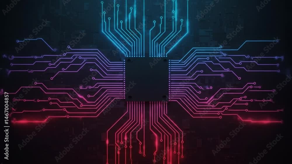 Poster animated electronic circuit board connecting lines with glowing gradient effect
