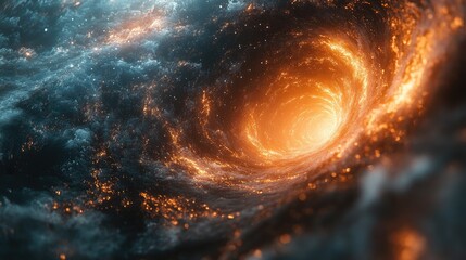 Exploring the cosmic beauty of a swirling vortex in outer space filled with radiant light and vibrant colors