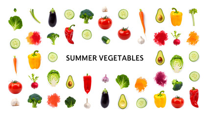 Obraz premium vector illustration of a set of colorful vegetables