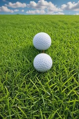 Fototapeta premium A pristine golf ball rests in vibrant green grass , competition, equipment, victory