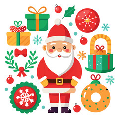 a vibrant collection of Christmas-themed illustrations, from jolly Santa's to twinkling ornaments