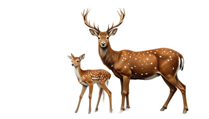 Obraz premium Elegant Sika Deer Family Portrait on White Background