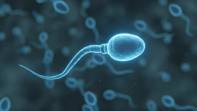 Sperm Cartoon in Microscopic Organisms Swimming in a Fluid Environment Close Up View