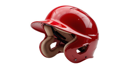 A shiny red baseball helmet isolated on white, perfect for sport and safety related designs.