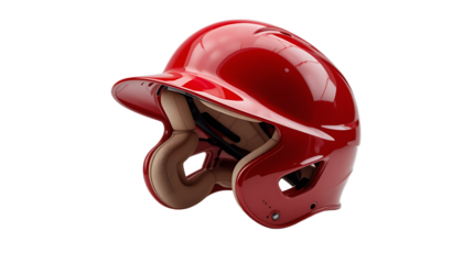 A shiny red baseball helmet isolated on white, perfect for sport and safety related designs.