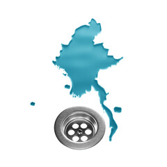 Burma Water Map With Drainage Metal Sink Save Water And Water Wastage Concept 3D Illustration