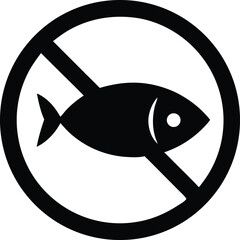 Red and black forbidden sign no fishing allowed with silhouette of fish and hook.