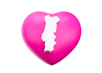Pink Heart With Map Of Portugal 3d Illustration