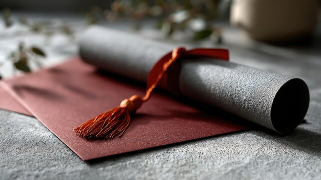 A close-up of a graduation cap and diploma laid flat on a textured background, emphasizing the significance of academic milestones