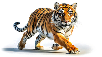 Powerful Tiger in Action against a White Background