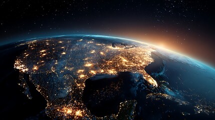Obraz premium Glowing earth from space north america at night with city lights and celestial digital illustration