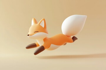 3d rendered cute fox leaping playfully.