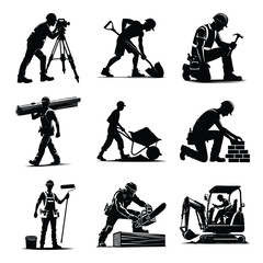 Different construction worker bundle set collection vector illustration isolated on a white background