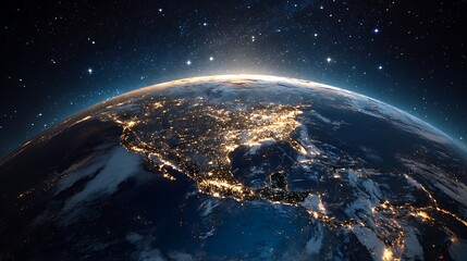 Obraz premium Glowing earth from space north america at night with city lights and celestial digital illustration