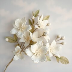 Fototapeta premium Jasmine with Stucco Stems and Leaves An elegant 3D floral background. Elegant 3D Floral Background Featuring Jasmine with Stucco Stems and Leaves 