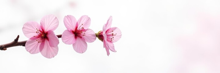 Delicate pink cherry blossom branch, isolated on white , soft, art, photo
