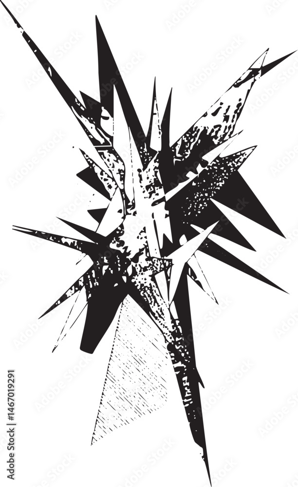 Aufkleber a dynamic fragmented burst of sharp black and white lines creates a dramatic visual impact.