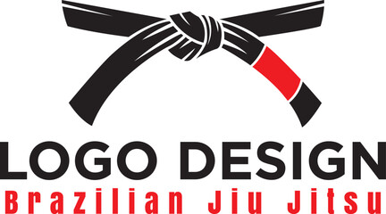 Jiu jitsu martial arts logo design, mixed martial arts red black belt shield symbol vector illustration