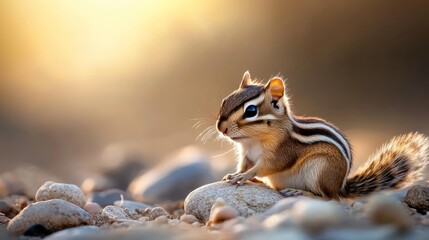 Obraz premium Chipmunk sunset rocks nature wildlife