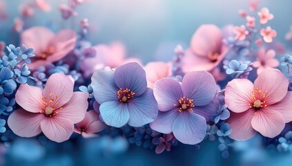 Pastel Flowers Spring Bloom Background.