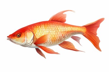 Vibrant orange goldfish detailed scales fins graceful underwater elegance white background