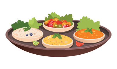 Food Platter of Rice and Diced Tomato - Vector Illustration