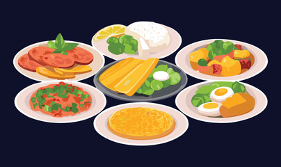 Balanced Meal Plate with Protein and Greens - Vector Illustration