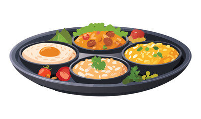 Food Platter of Various Rice and Egg - Vector Illustration