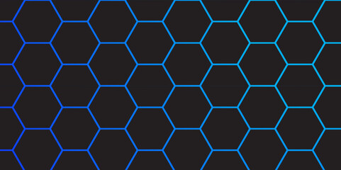 Abstract Futuristic Hexagonal Grid Background with Neon blue Glow. Abstract Hexagonal grid background.