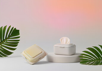 Wet Wipe Container and Green Leaves