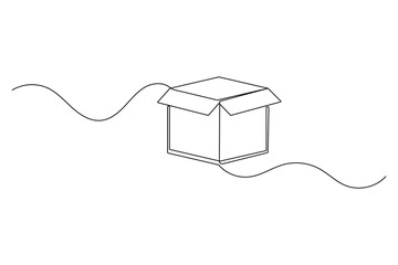 Obraz premium Minimal one line carton box sketch vector outline art on white background 