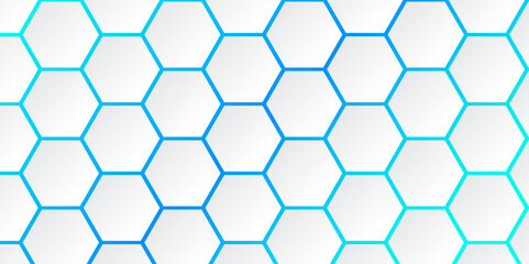 Abstract Hexagon white background, blue light and shadow. Abstract background design with white hexagon and blue light. Abstract. Hexagon. Vector. Blue. 