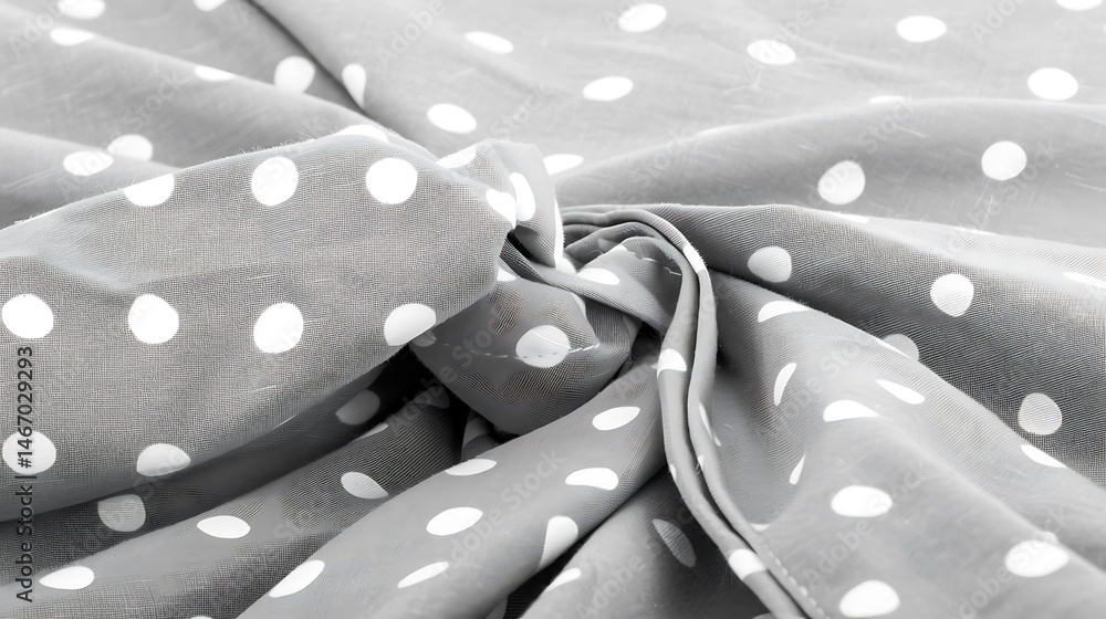 Aufkleber close-up of elegant soft gray fabric with white polka dots in a twisted knot pattern